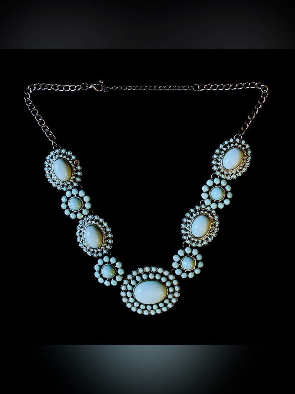 Gold-Tone Turquoise Cabochon Flower Cluster Statement Necklace